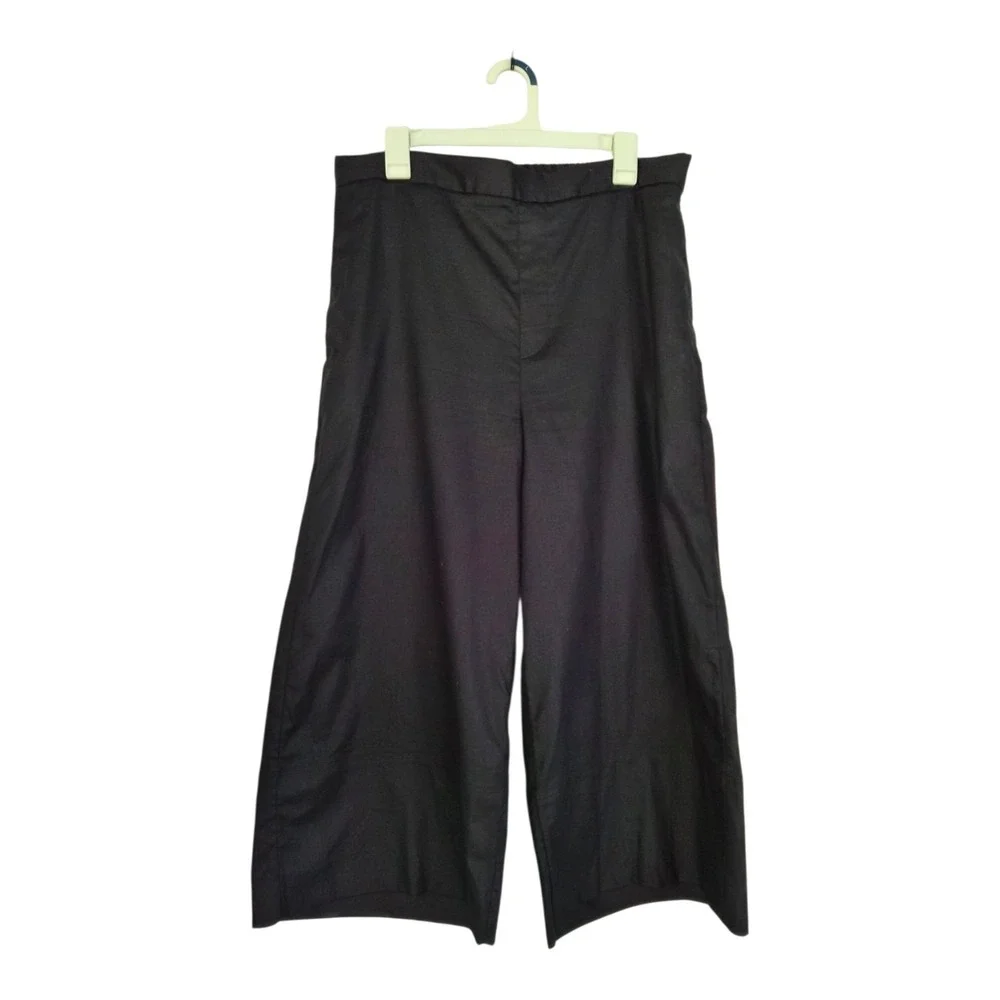 Banana Republic Wide Leg Cropped Pants Large Black Linen Blend High Rise NWT